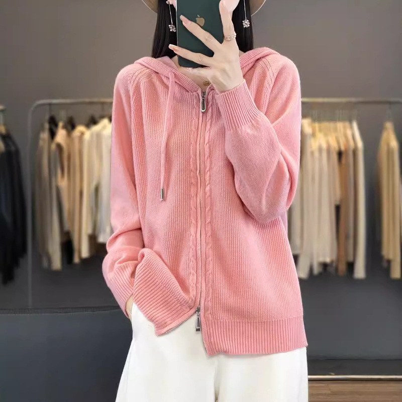 New Foreign Style Knitted Jacket Women's High Sense 24 Years Autumn and Winter Fashion Joker Hooded Zipper Sweater Cardigan New Foreign Style Knitted Jacket Women's High Sense 24 Years Autumn and Winter Fashion Joker Hooded Zipper Sweater Cardigan