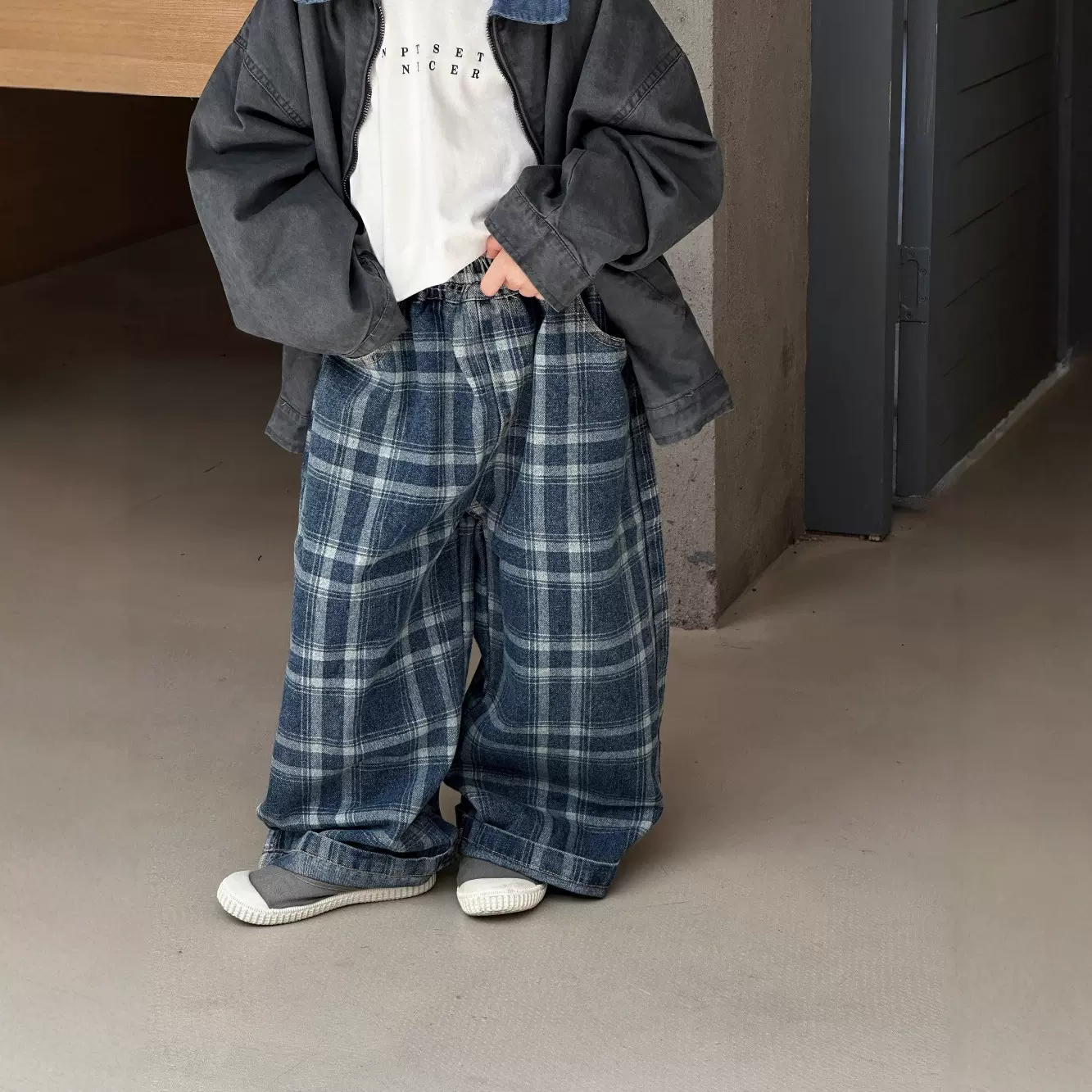 童裤牛仔裤2025秋季新款中小童柔软格子长裤男女童宽松百搭休闲裤