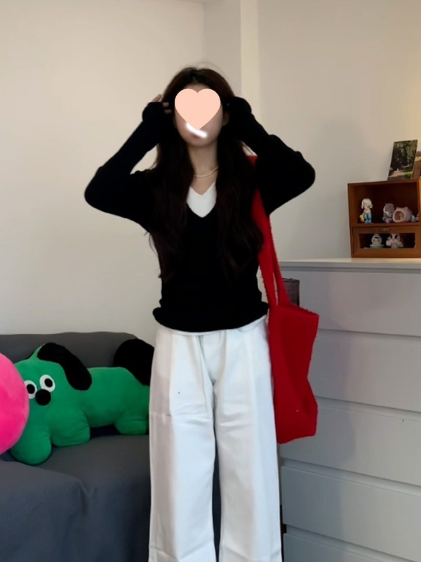 假两件领毛衣针织衫女2025新款早秋穿搭黑色内搭打底衫长袖上衣|undefined