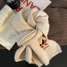 韩系可爱小狗刺绣围巾女冬季时尚百搭氛围感披肩保暖防寒针织围脖