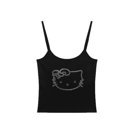 Sweet and Cool American Retro Kt Cat Hot Diamond Top Women's Summer New Hot Girl Slim-Fit Slimming Short Chest Pad Camisole
