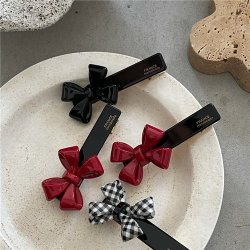 Korean texture Alec gold label bow hair clip college style girl side bang clip duckbill clip new