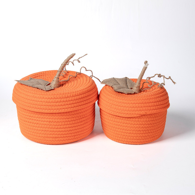 Amazon Halloween calabaza cesto de algodón tela de mano cesto de caramelo decoración de mesa cesto de almacenamiento