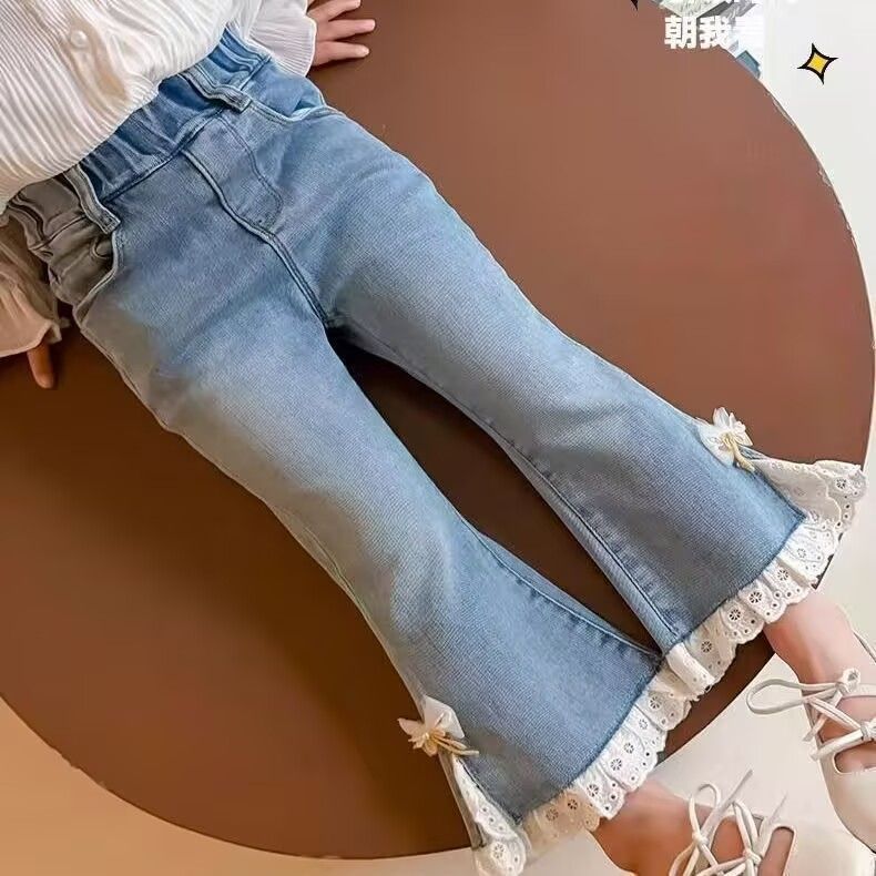 新款春秋百搭女童牛仔裤韩版秋装时髦儿童洋气休闲裤女宝宝喇叭裤|undefined
