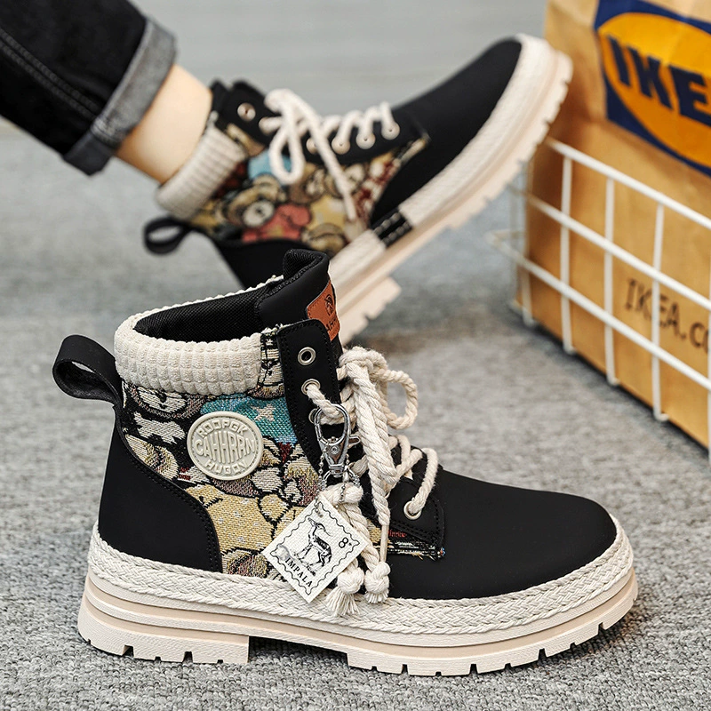 Ботинки‑челси (Martens) из кожи с плетёной соломкой на подошве, шнуровка, английско‑корейский стиль, 39–44