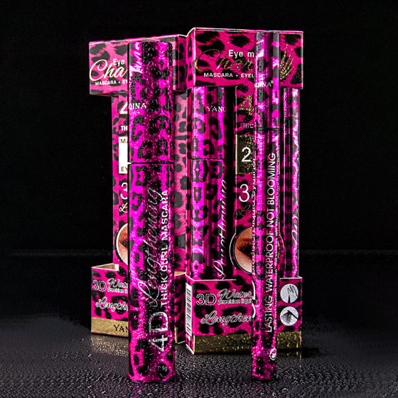 YANQINA leopard eyeliner + mascara two-in-one combination set waterproof non-blooming cross-border makeup