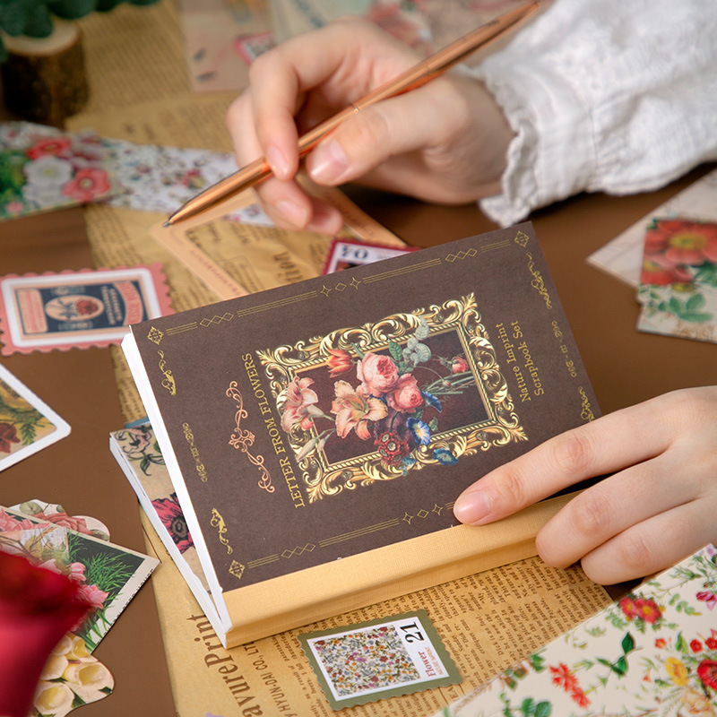 Serie de impresión natural retro cálida caja de regalo de cuentas de mano en flores románticas Inglés material de pegatinas conjunto transfronterizo image 3