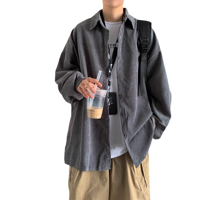 Traje de camisa de pana de primavera y otoño, los hombres usan un conjunto completo de 2024 nuevas chaquetas de camisa de alta gama estilo Hong Kong