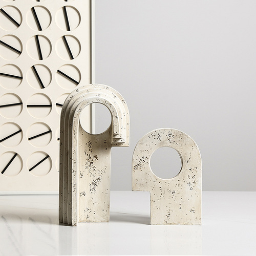 Chic minimalist retro stone texture arched round hole resin decorative piece for hotel entrance bookshelf, unique and special craft decoration item