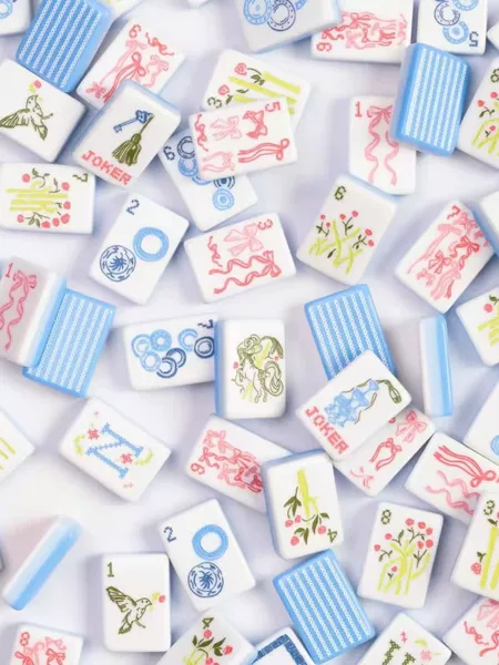 (Wholesale in Stock) American-Style Mahjong Tiles, Acrylic, Number 36, Blue Bow Design, for Home Use and Gift-Giving, Hand-Crafted Mahjong
