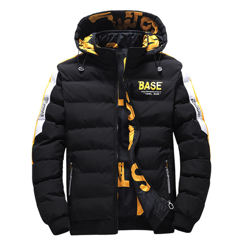 Men's Double-Sided Print Overalls Cotton Puffer Jacket for Autumn/Winter, Korean Style, Trendy Hooded Puffer Jacket for Men, Sporty and Casual