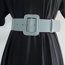 新款百搭简约法式包扣宽腰带女收腰搭配呢大衣羽绒服二层牛皮腰封