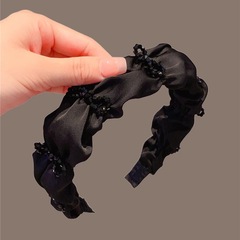 Black High-End Wide-Brimmed Pleated Crystal Hair Clip for Women with High Forehead, Elegant and Unique Crushed Hair Style, New Hair Accessory