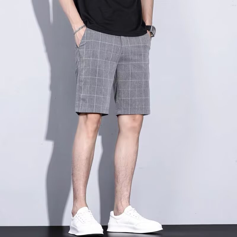 Pantalones de comercio exterior transfronterizos de verano delgados a rayas de cuadrícula para hombres 2025 verano nuevos pantalones cortos de tendencia
