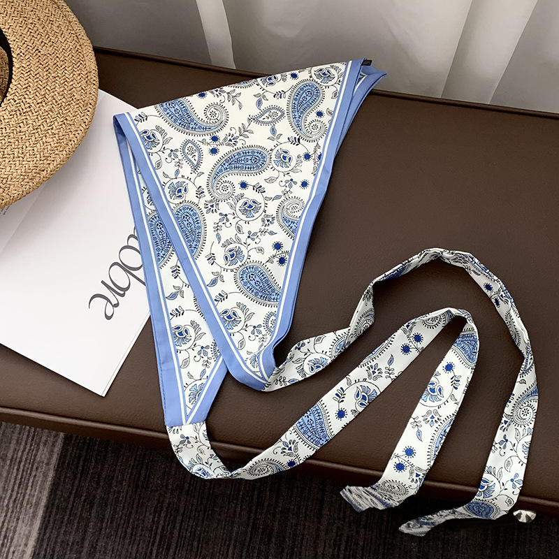 Toalla triangular con cintura, bufanda de seda con flor de anacardo retro, sensación de alta gama, cortina de pedo apilada multifuncional de verano, diadema de todo fósforo