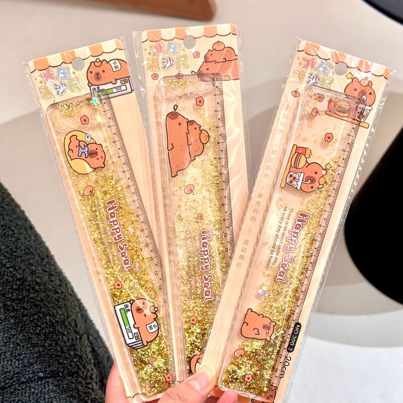Cappi oil quicksand ruler cute capybara stationery primary school students mapping transparent ruler cartoon 20cm ruler