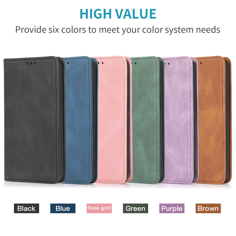 Iphone17Promax Skin-Feel Mobile Phone Leather Case Magnetic Pure Black Machined Plain Leather Simple Flip-Top Soft Case