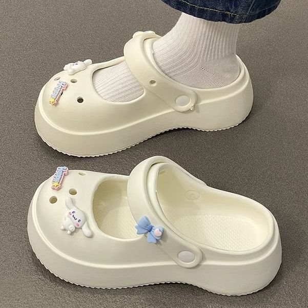 Versatile for Photos - Thick-Soled Mary Jane Clogs for Women with Cartoon Happy Puppy Design, Summer Beach Closed-Toe Sandals