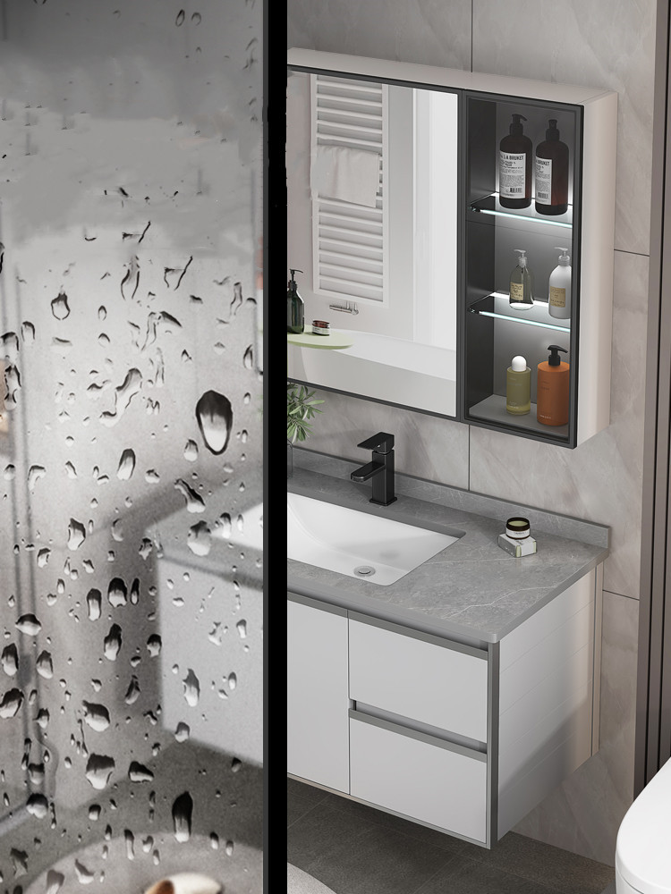 Moderno minimalista espacio de aluminio baño lavabo gabinete combinación lavabo del baño Placa de roca lavabo inteligente espejo del baño gabinete