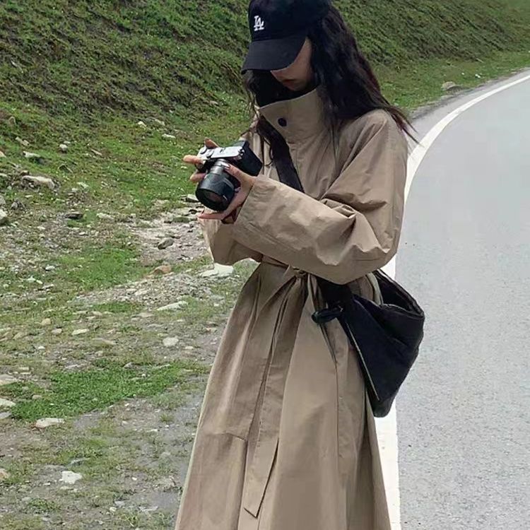 2025长款卡其色立领风衣外套女新款今年流行气质韩版大衣森系笙陇|undefined