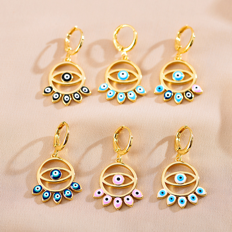 1 Pair Ethnic Style Devil's Eye Copper Enamel Drop Earrings display picture 5