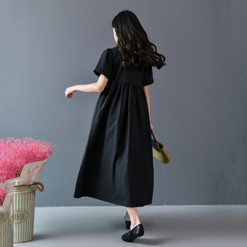 Vestido de niña, vestido de princesa, temperamento, estilo de vacaciones, falda larga, falda por encima de la rodilla de longitud media para mujer, blanco y negro