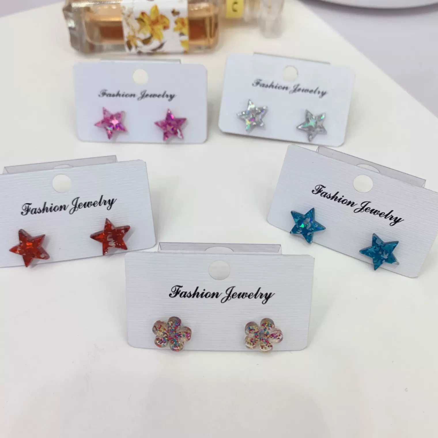 新款超闪亚克力日韩风花朵耳钉甜美少女气质百搭夏季清新银针耳饰