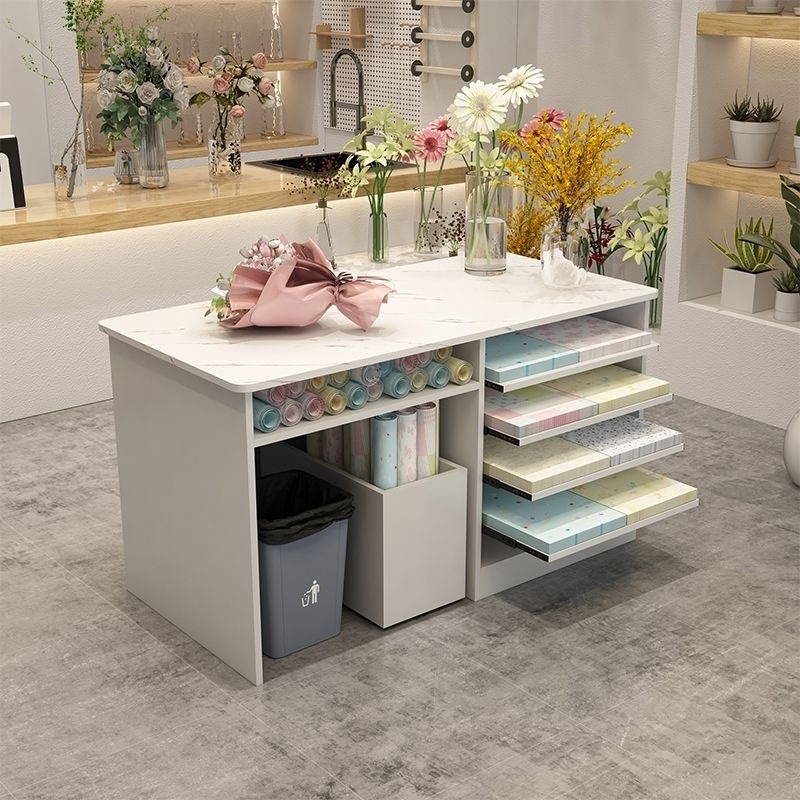 多功能收银台花店专用桌子花店包装纸收纳一体收纳柜可抽拉接待柜