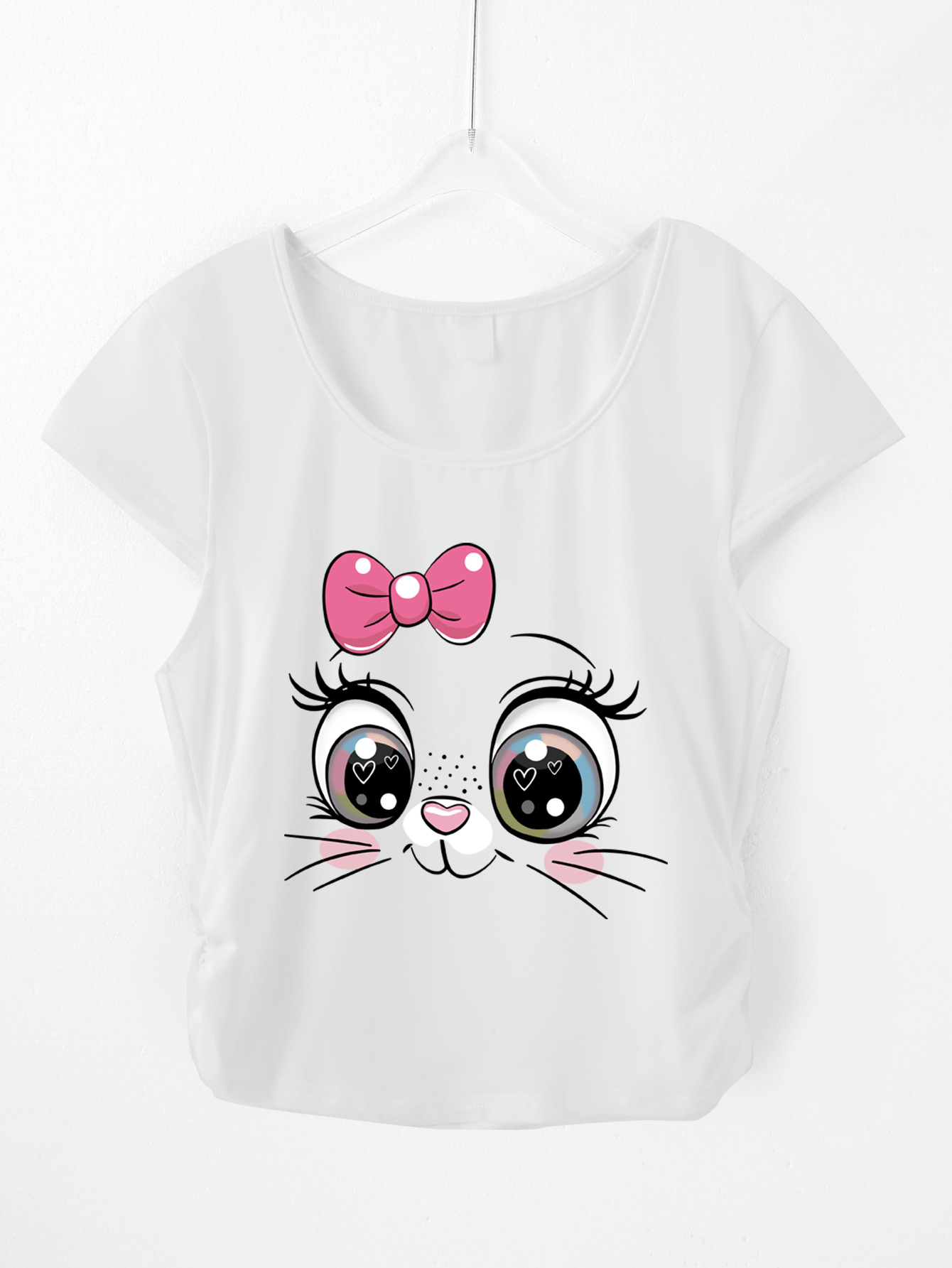 만화 고양이 흰색 티셔츠