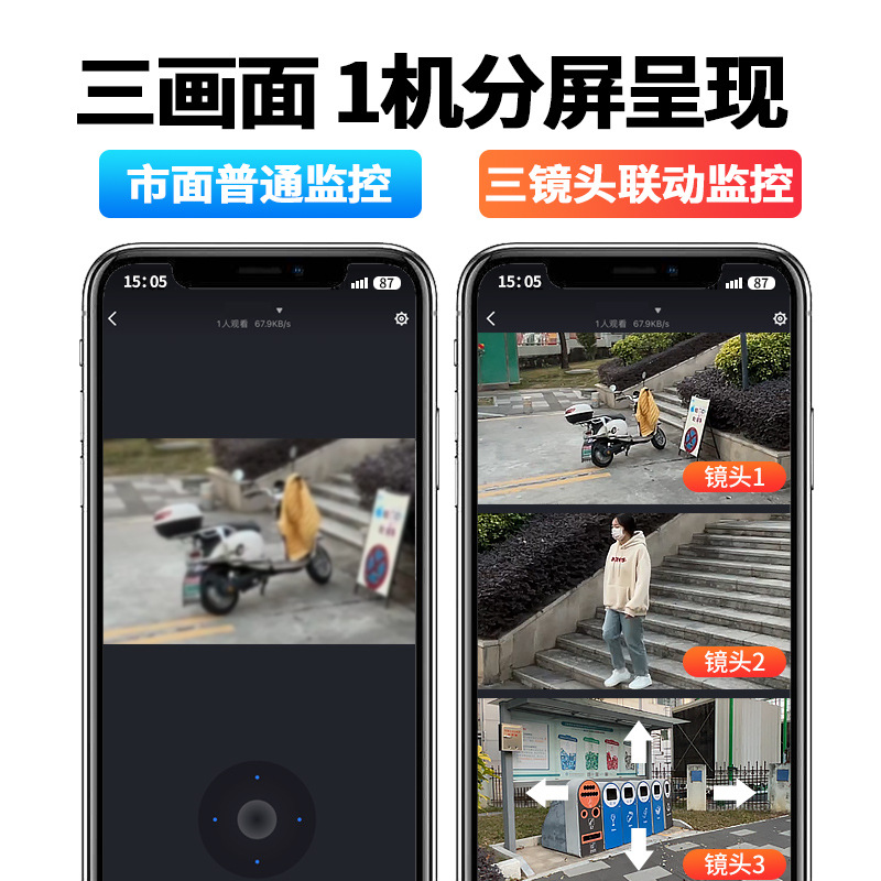 Cámara de vigilancia de tres pantallas de tres lentes Panorama para el hogar al aire libre HD Gun Ball Wifi Cámara de red inalámbrica
