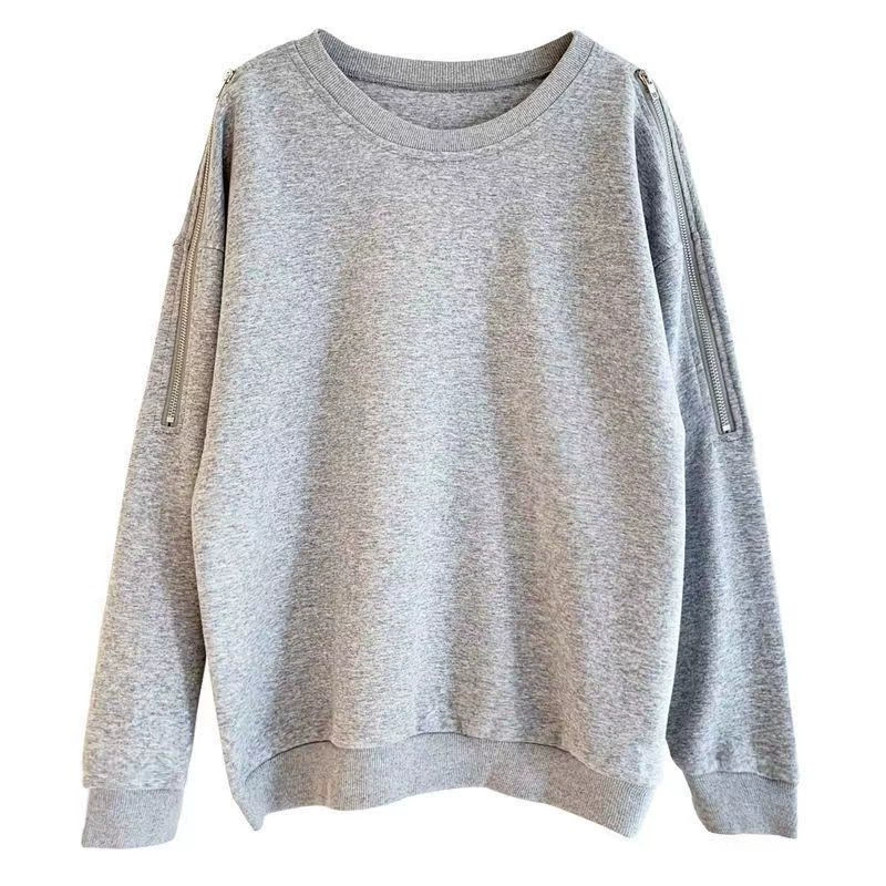 Sweatshirt jacket, Korean style demi-season, round collar with zip shoulder cut-out