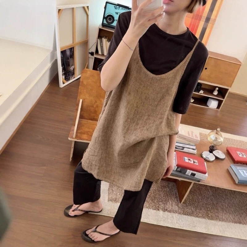 2026 Spring/Summer Niche Inner Wear for Petite Figures, Loose Layered Sleeveless Camisole Slit Tank Dress and Loose Long Pants Set