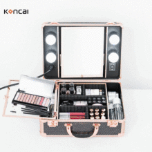 玫瑰金高檔手提化妝箱帶燈便攜旅行專業美甲化妝美妝工具箱