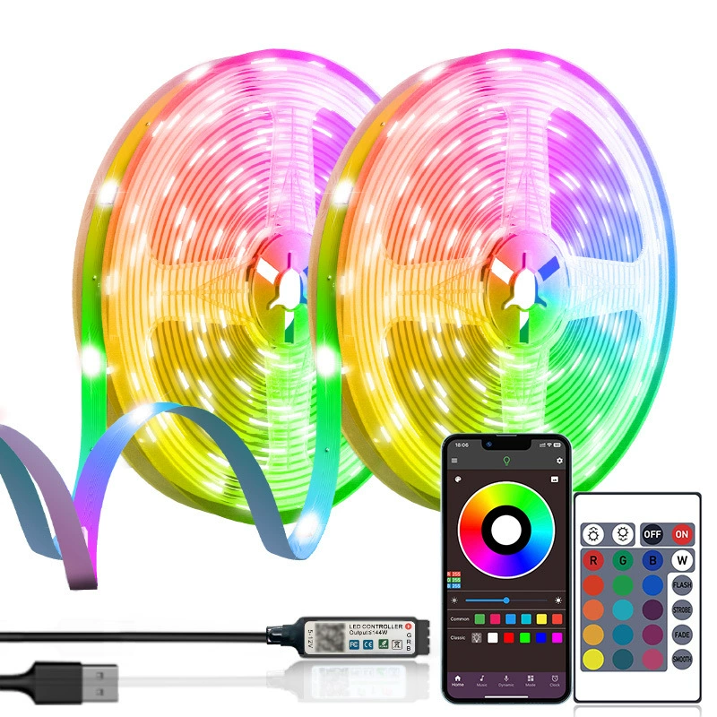 Накладная светодиодная лента RGB 5050 5В, многоцветная с регулируемой яркостью, управление Bluetooth/инфракрасное