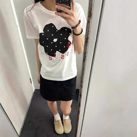 韩系chic花朵印花短袖T恤女夏季新款白色圆领修身百搭显瘦上衣潮