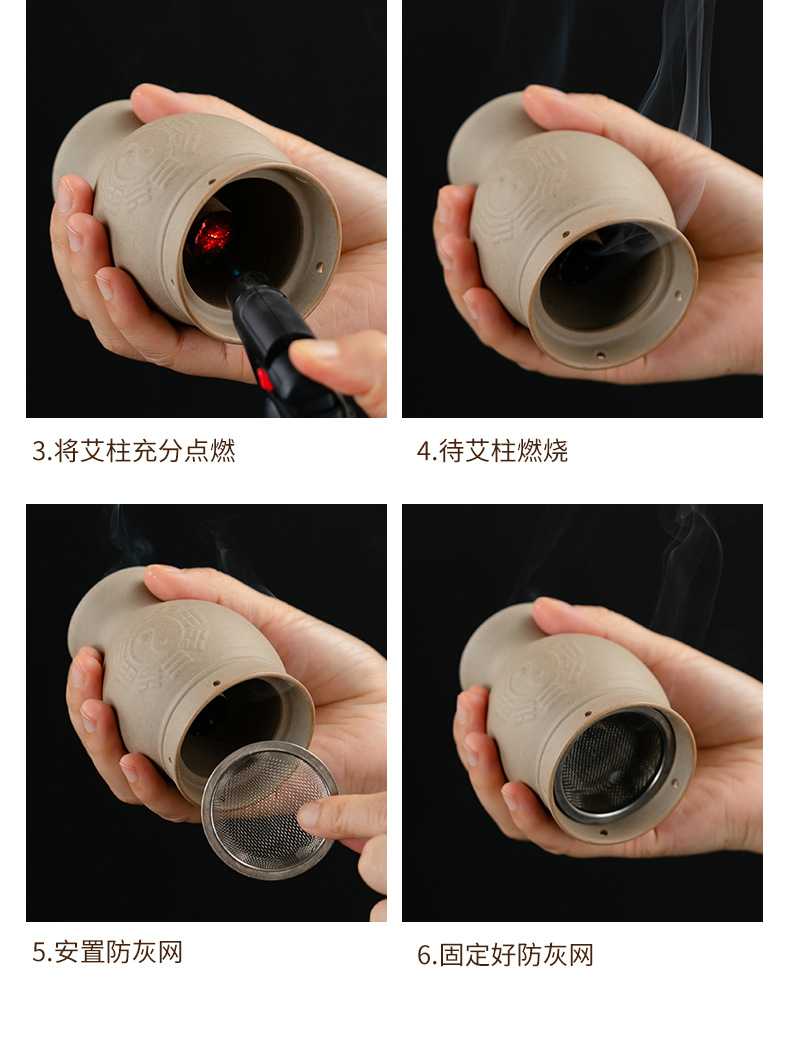 Bian Stone Moxa Jar Taiji Ceramic Warm Moxibustion Cup Double Layer Heat Insulation Home Gua Sha Tool 230g specifications