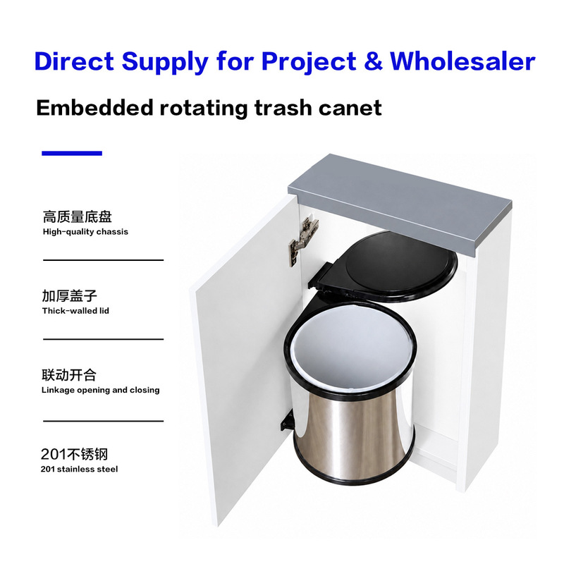 Kitchen Stainless Steel 201 Corner Trash Can with Lid, Linked Rotating Trash Can, Hidden Embedded Round Bin Kitchen Stainless Steel 201 Corner Trash Can with Lid, Linked Rotating Trash Can, Hidden Embedded Round Bin