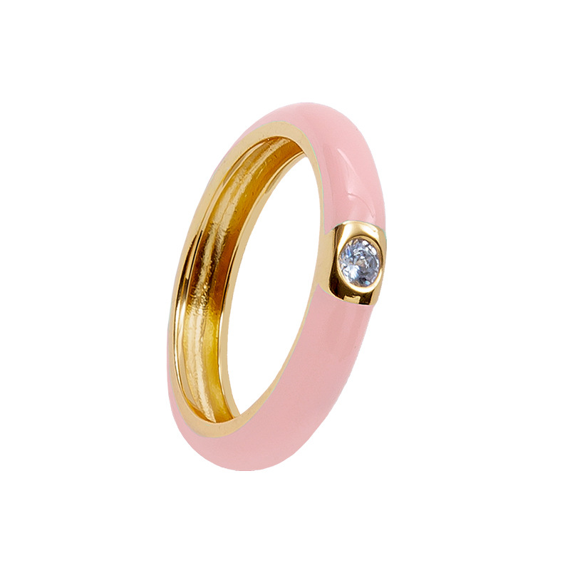 Cross-border Color Epoxy Enamel Temperament Plated 18k Ring Fashion Trend Copper Ring display picture 7