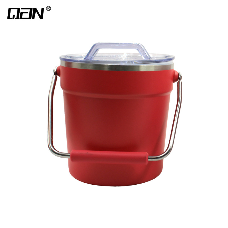 Cubo de hielo QAN de acero inoxidable con doble capa aislante para champán, cerveza comercial, con tapa y asa, de gran capacidad.