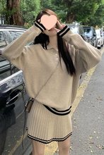 春秋时尚韩版宽松显瘦针织长袖毛衣气质百搭高腰百褶半身裙两件套