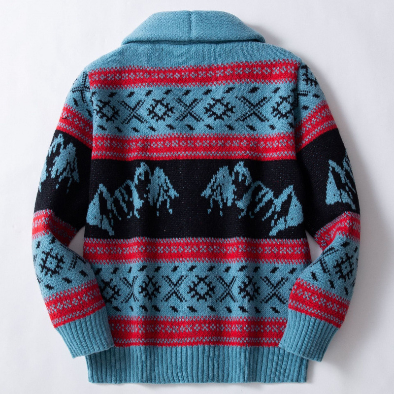 Vintage-Jacquard-Strickjacke für Herren – Dicker Winterpullover mit offener Vorderseite, lässige Outdoor-Kleidung (Blau, M-3XL)_voghion.com