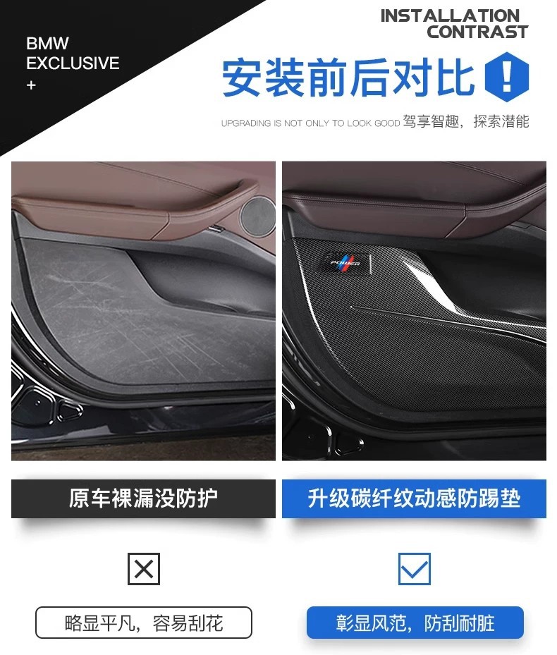 Suitable for BMW new 2 Series, i3 Series, 4 Series, 5 Series, X1, iX3, X5, X7 car door anti-kick pads, carbon fiber X3 interior decoration accessories