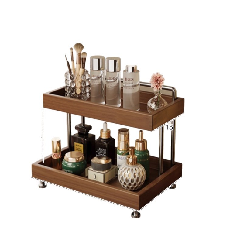 Caja de almacenamiento de escritorio梳妆台 joyería productos de cuidado de la piel perfumes lápiz labial estante de almacenamiento de doble capa de madera maciza estante de almacenamiento de cosméticos