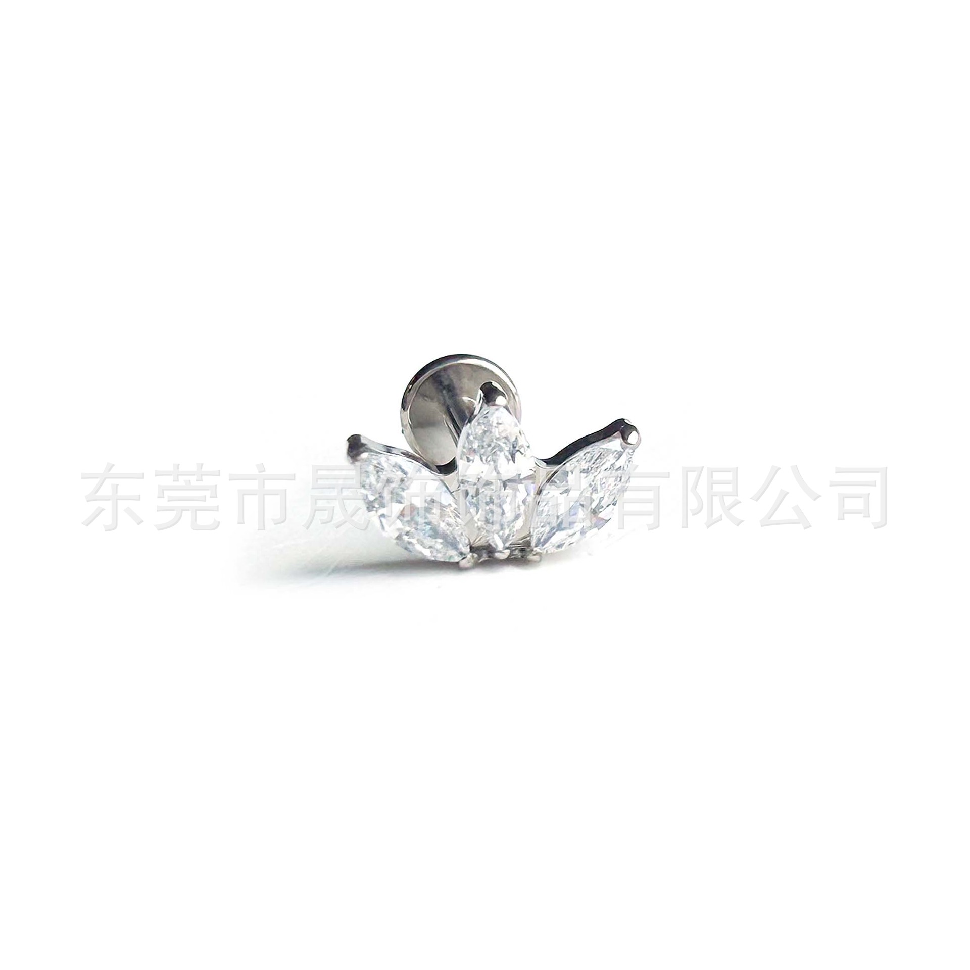 F136钛三马眼冠冕锆石耳钉唇钉G23钛合金人体穿刺饰品配件头唇部