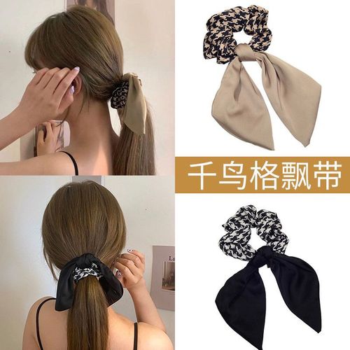 Houndstooth bow large intestine hair band hair tie women's hair summer retro Korean style hair rope headband ribbon hair accessories