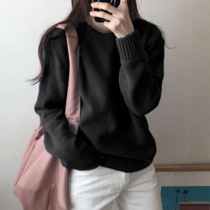 블랙/부드러운 스웨터/밀크 스타일 겨울/스트리트 스타일/