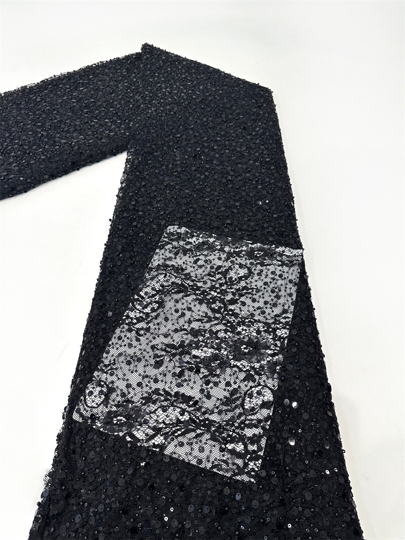 Tejido de bordado de encaje, tejido de bordado de cuentas, pequeño vestido de boda fresco, vestido de moda, tela