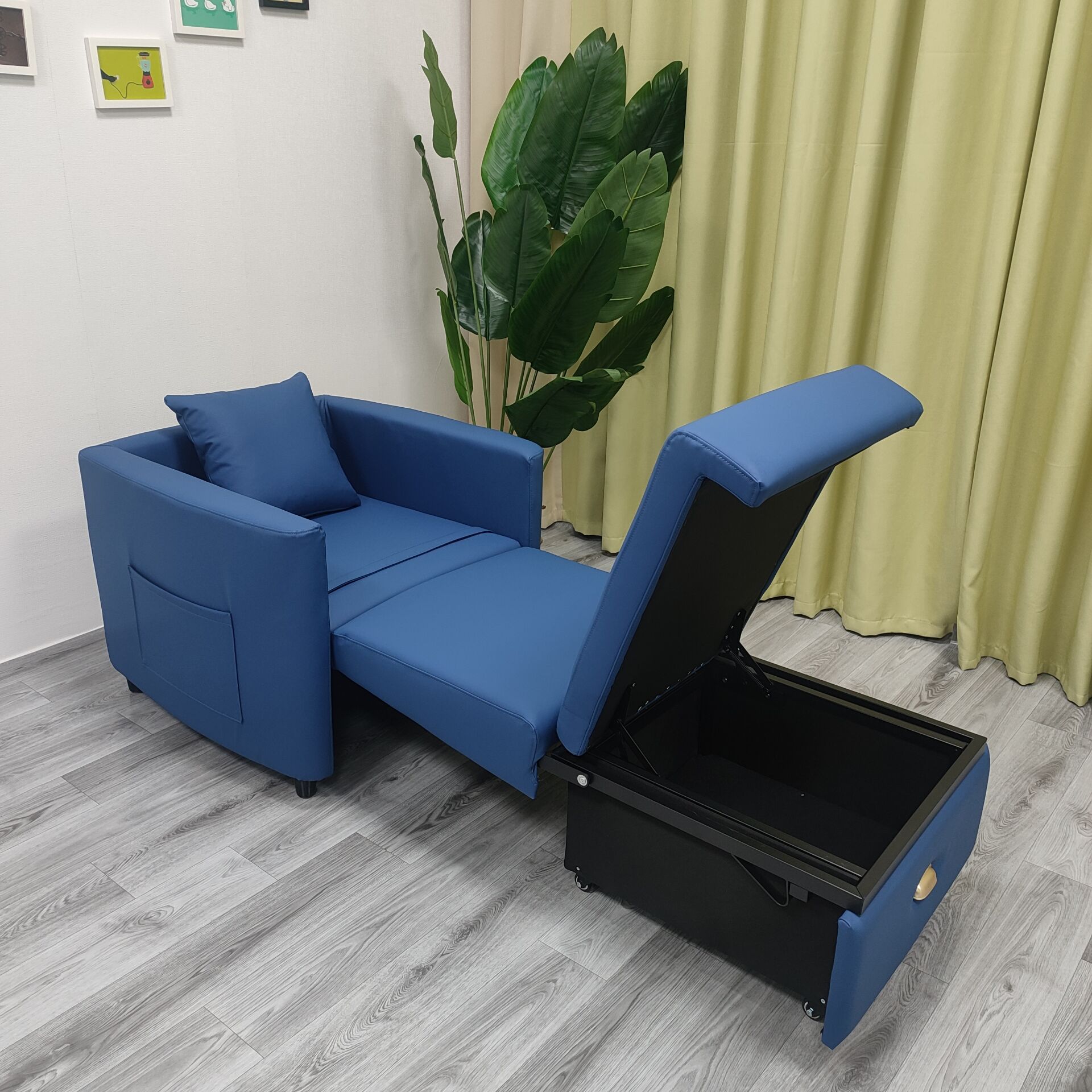 Almacenamiento plegable multifuncional de una sola persona balcón sofá cama de almuerzo tecnología tela de cuero silla de acompañamiento médico