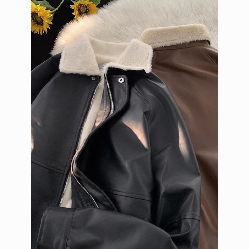 翻领皮衣棉服外套女冬季加绒加厚棉衣美式高街vibe飞行员夹克棉袄|undefined