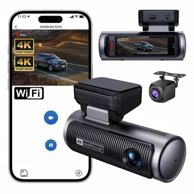 Cross-Border Driving Recorder with High-Definition Dual Lenses, Front and Rear 4K+4K, Mobile Phone Wifi Connectivity, Gps Car Recorder